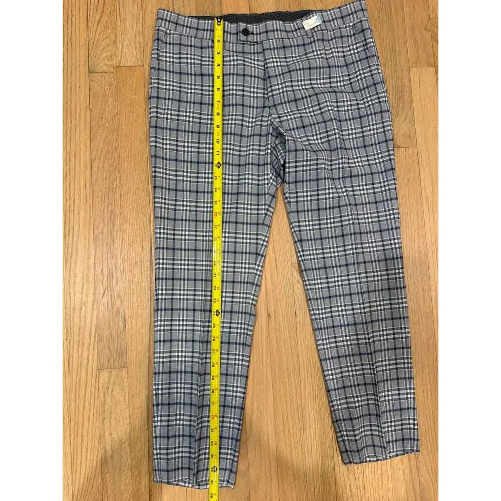 The Savile Row Co. Hoxton Light Blue Grey Plaid Stretch Suit